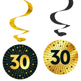 H&aelig;ngende Swirls 30 &aring;r Guld/Sort 4-pak