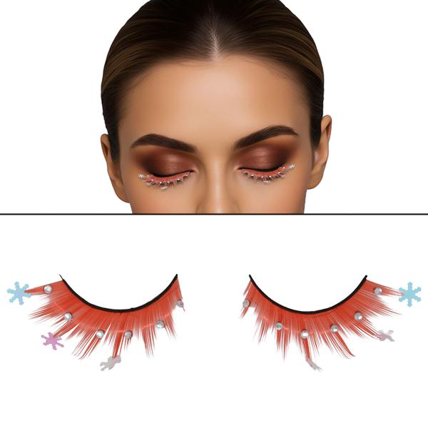 Røde Kunstige Øjenvipper med Snefnug