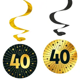 H&aelig;ngende Swirls 40 &aring;r Guld/Sort 4-pak