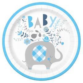 Babyshower Paptallerkener Elefant Blå