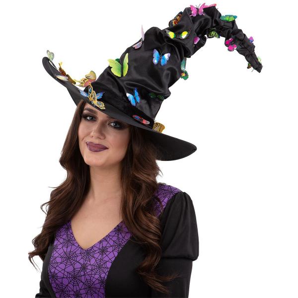 Sort Heksehat med Sommerfugle