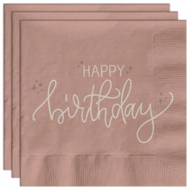 Servietter Happy Birthday Cremelyserød 20-pak