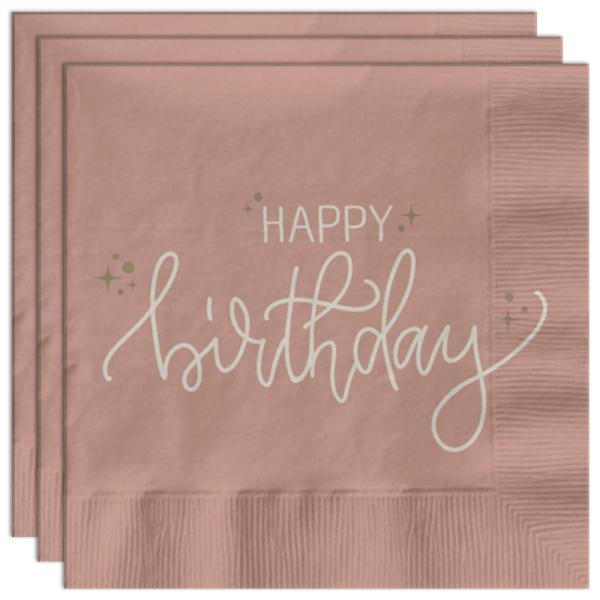 Servietter Happy Birthday Cremelyserød 20-pak