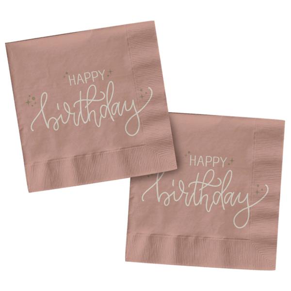 Servietter Happy Birthday Cremelyserød 20-pak
