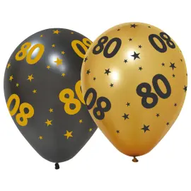 Latexballoner med Stjerner & Tallet 80 6-pak