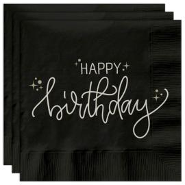 Servietter Happy Birthday Sort 20-pak