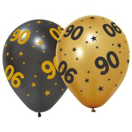 Latexballoner med Stjerner & Tallet 90 6-pak