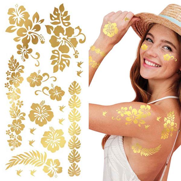 Semi-Permanent Tatoveringer Blomster Guld
