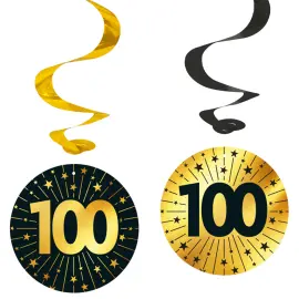 H&aelig;ngende Swirls 100 &aring;r Guld/Sort 4-pak