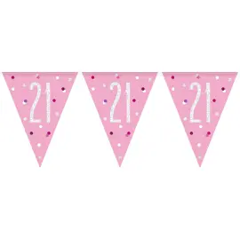 Flagguirlande 21 &aring;r Pink & S&oslash;lv