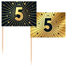 Partypicks 5 år Guld/Sort 50-pak