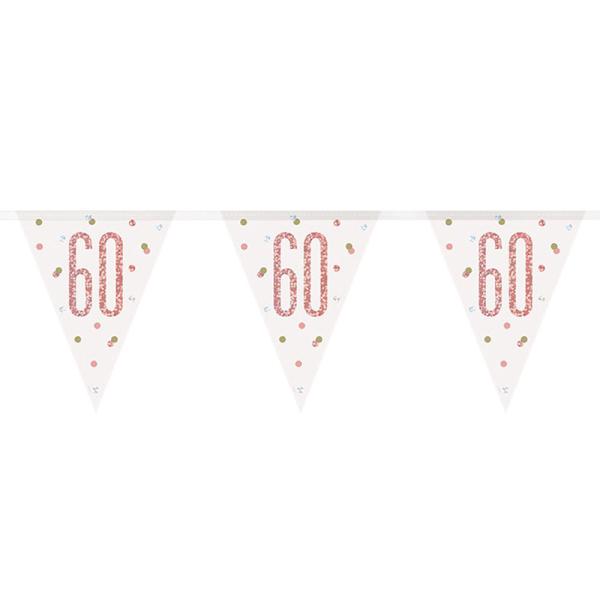 Flagguirlande 60 år Hvid & Roséguld