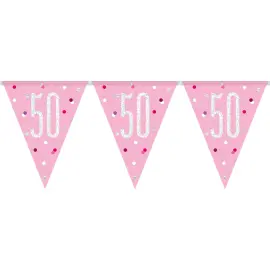 Flagguirlande 50 år Pink & Sølv