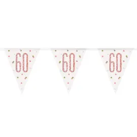 Flagguirlande 60 år Hvid & Roséguld