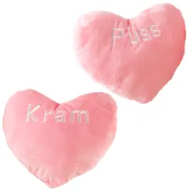 Lyser&oslash;d Hjertepude med Tekst 29 cm