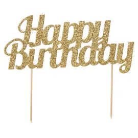 Glitrende Happy Birthday Kagepynt Guld