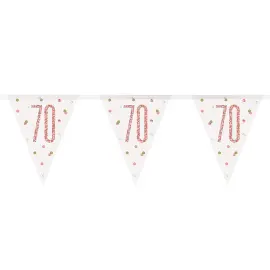 Flagguirlande 70 år Hvid & Roséguld