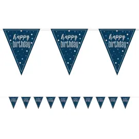 Happy Birthday Vimpelguirlande M&oslash;rkebl&aring; 2,74 m