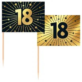 Partypicks 18 år Guld/Sort 50-pak