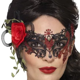 Glitrende Teatermaske Rød & Sort