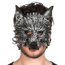 Halvmaske Ulv S&oslash;lv/Sort