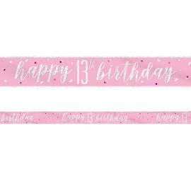 Happy 13th Birthday Banner Pink & Sølv