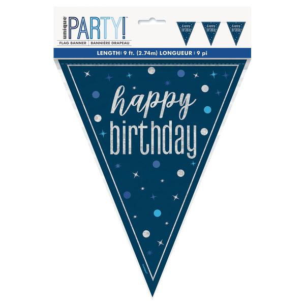 Happy Birthday Vimpelguirlande Mørkeblå 2,74 m