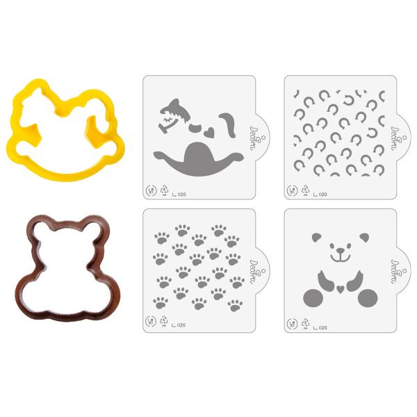 Bjørn/Gyngehest Småkageudstikkere/Bageskabeloner 6-pak