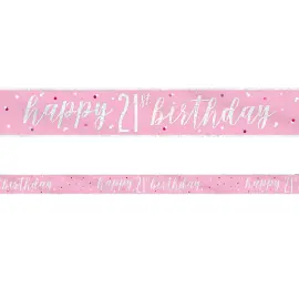 Happy 21th Birthday Banner Pink & S&oslash;lv