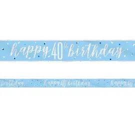 Happy 40th Birthday Banner Blåt & Sølv