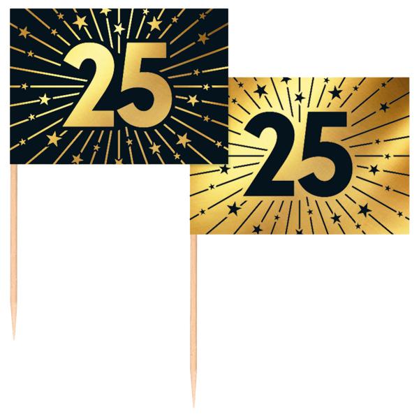 Partypicks 25 år Guld/Sort 50-pak