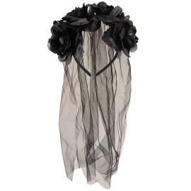Hårbøjle Sort Brudeslør & Roser