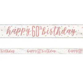 Happy 60th Birthday Banner Hvidt & Roséguld