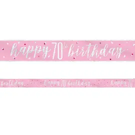 Happy 70th Birthday Banner Pink & Sølv