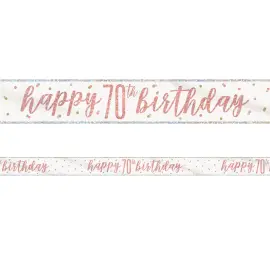 Happy 70th Birthday Banner Hvidt & Ros&eacute;guld
