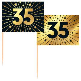 Partypicks 35 år Guld/Sort 50-pak