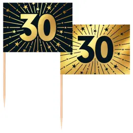 Partypicks 30 år Guld/Sort 50-pak