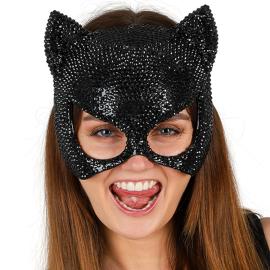 Halvmaske Kat med Rhinsten