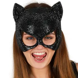 Halvmaske Kat med Rhinsten