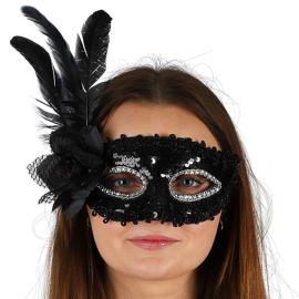 Halvmaske med Fjer Sort