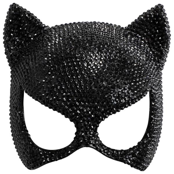 Halvmaske Kat med Rhinsten