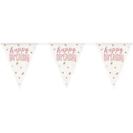 Happy Birthday Flagguirlande Hvid & Ros&eacute;guld