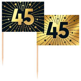 Partypicks 45 år Guld/Sort 50-pak