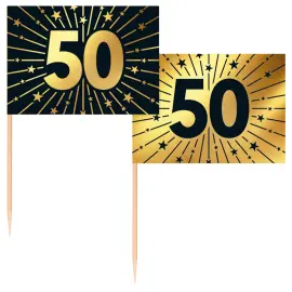 Partypicks 50 år Guld/Sort 50-pak