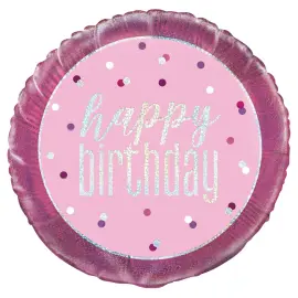 Happy Birthday Folieballon Pink & Sølv