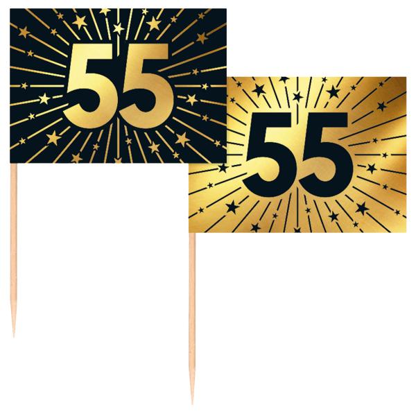 Partypicks 55 år Guld/Sort 50-pak