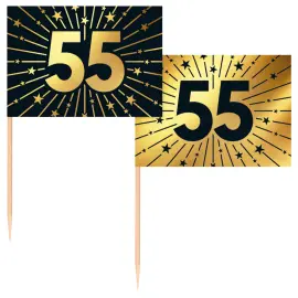 Partypicks 55 år Guld/Sort 50-pak
