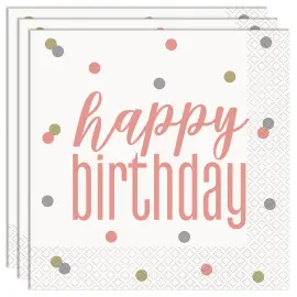 Happy Birthday Servietter Hvide & Pink