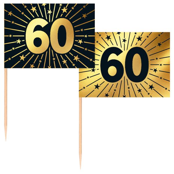 Partypicks 60 år Guld/Sort 50-pak