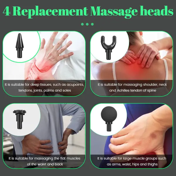 Massagepistol med 4 Hoveder LCD Grøn
